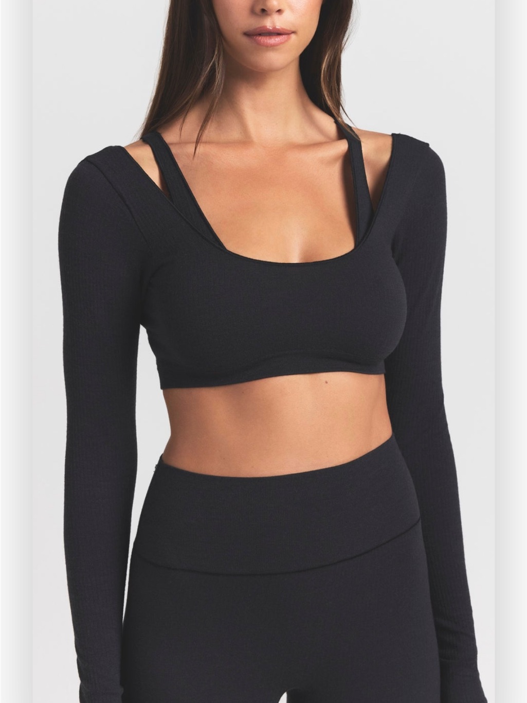 Skims Black Long-Sleeve Ribbed Super Cropped Top